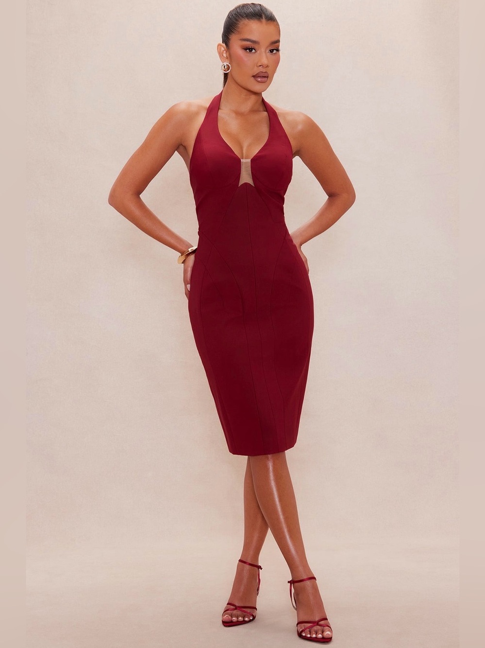 Wine Halter Bodycon Midi Dress🔥🔥